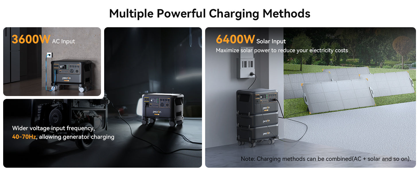 PECRON F5000LFP AC and solar charging methods