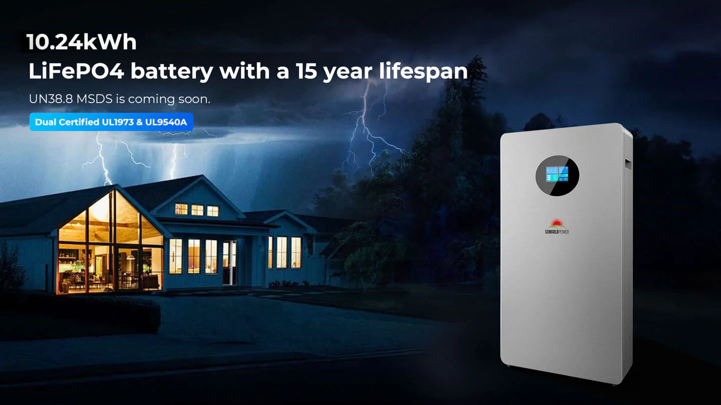 SunGoldPower SG48200T Powerwall X 10.24kWh LiFePO4 wall-mounted battery for home backup power