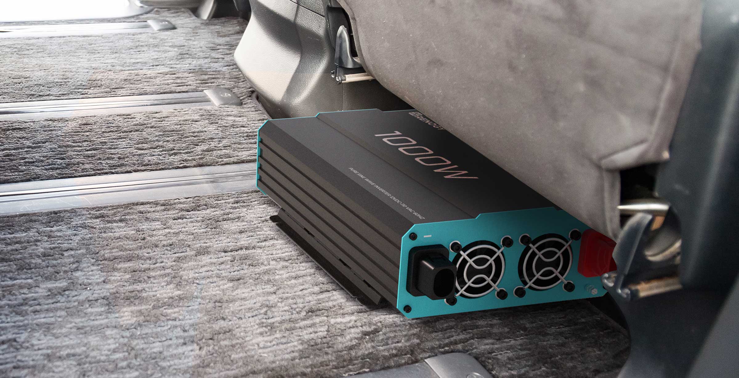 Renogy 1000W inverter installed under a truck seat