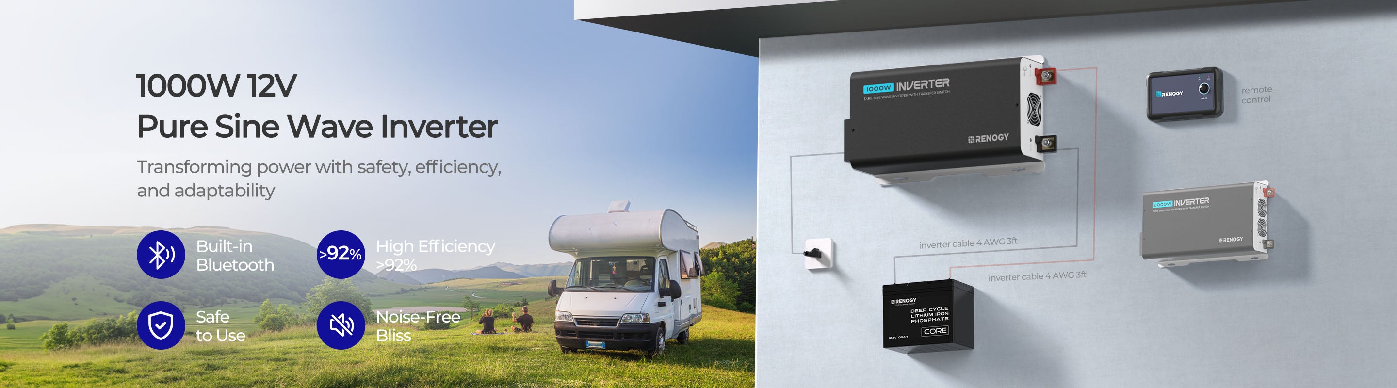Renogy 1000W pure sine wave inverter with UPS transfer and Bluetooth overview