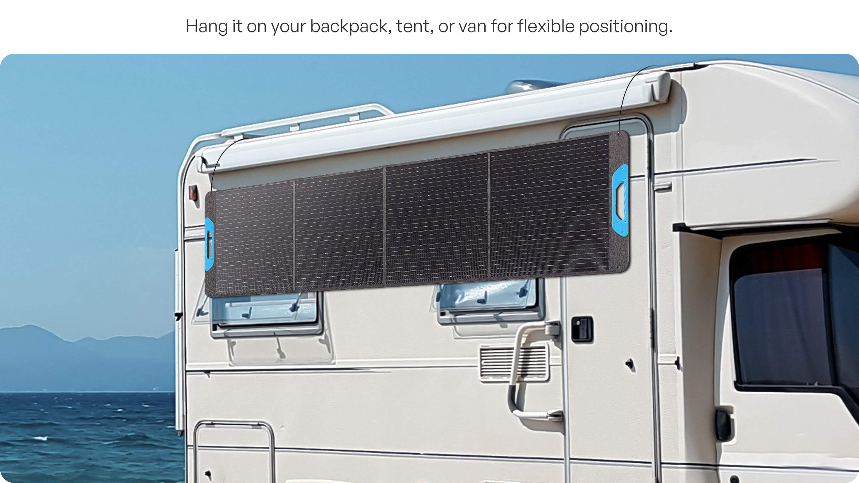 Renogy portable panel hanging on an RV