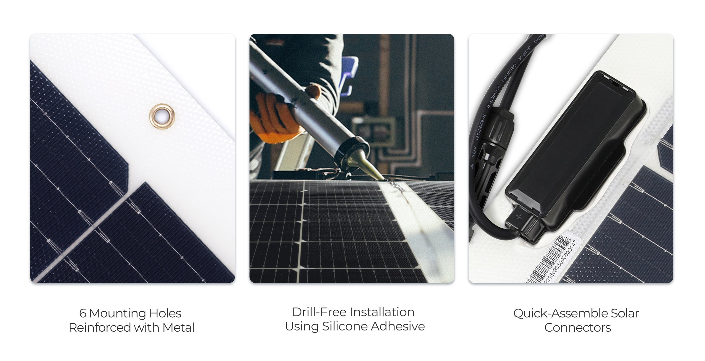 Renogy flexible solar panel mounting holes adhesive and connectors