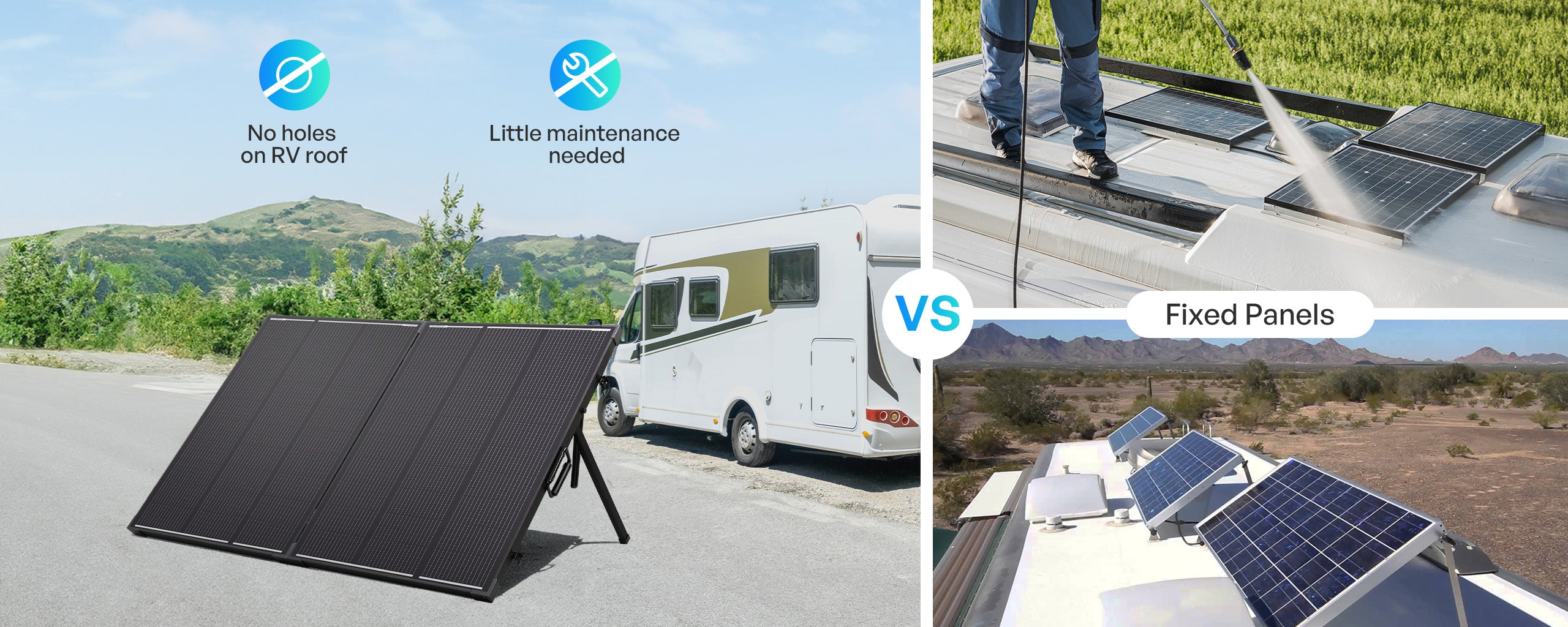 Renogy portable solar suitcase compared with fixed RV roof panels