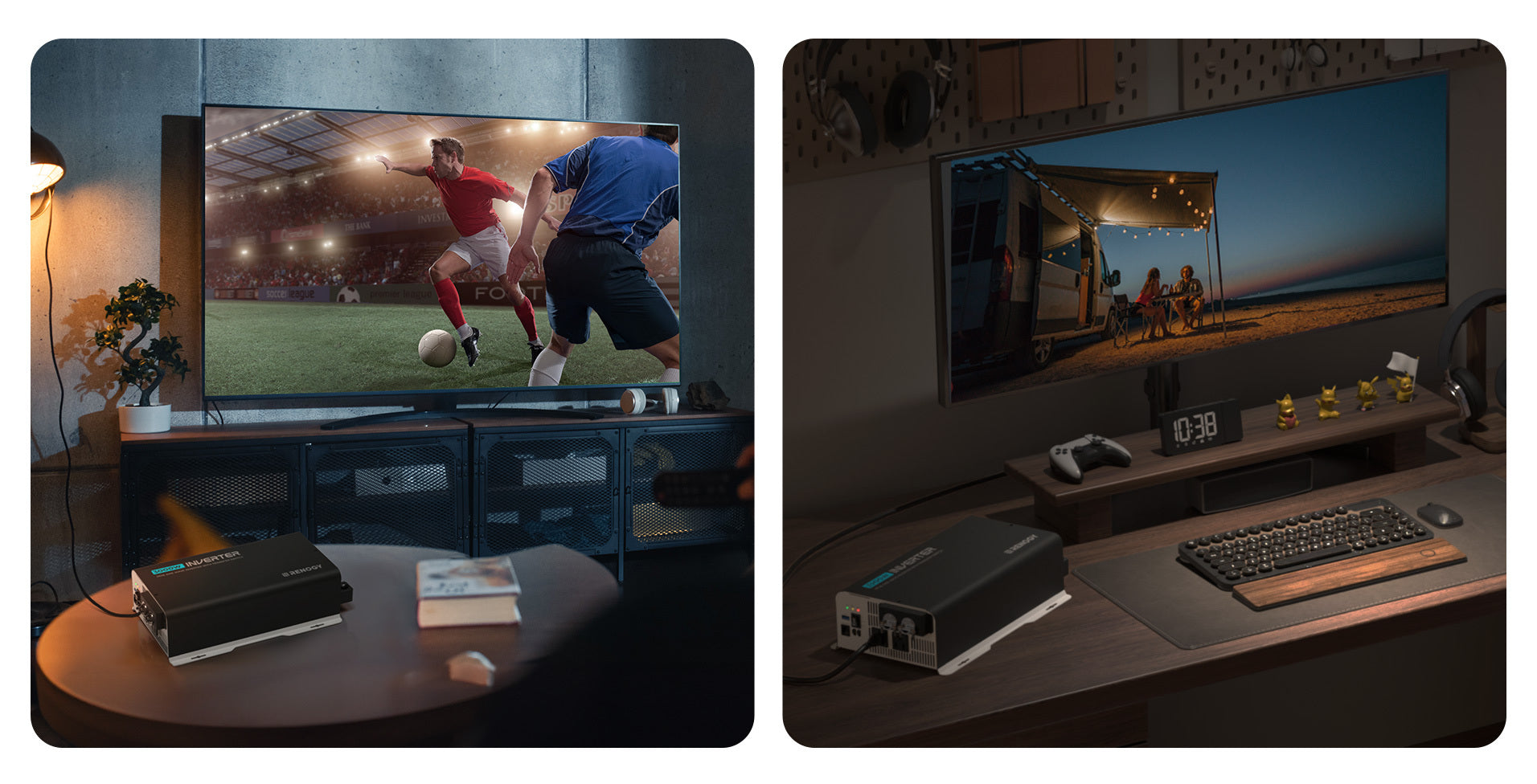 Inverter powering entertainment electronics in compatible backup setup