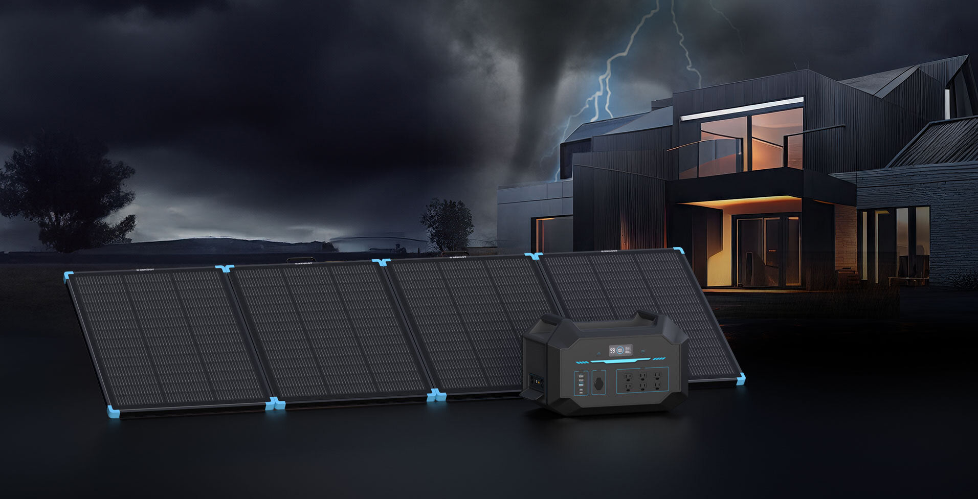 Renogy 300W solar suitcase paired with portable power station for backup charging
