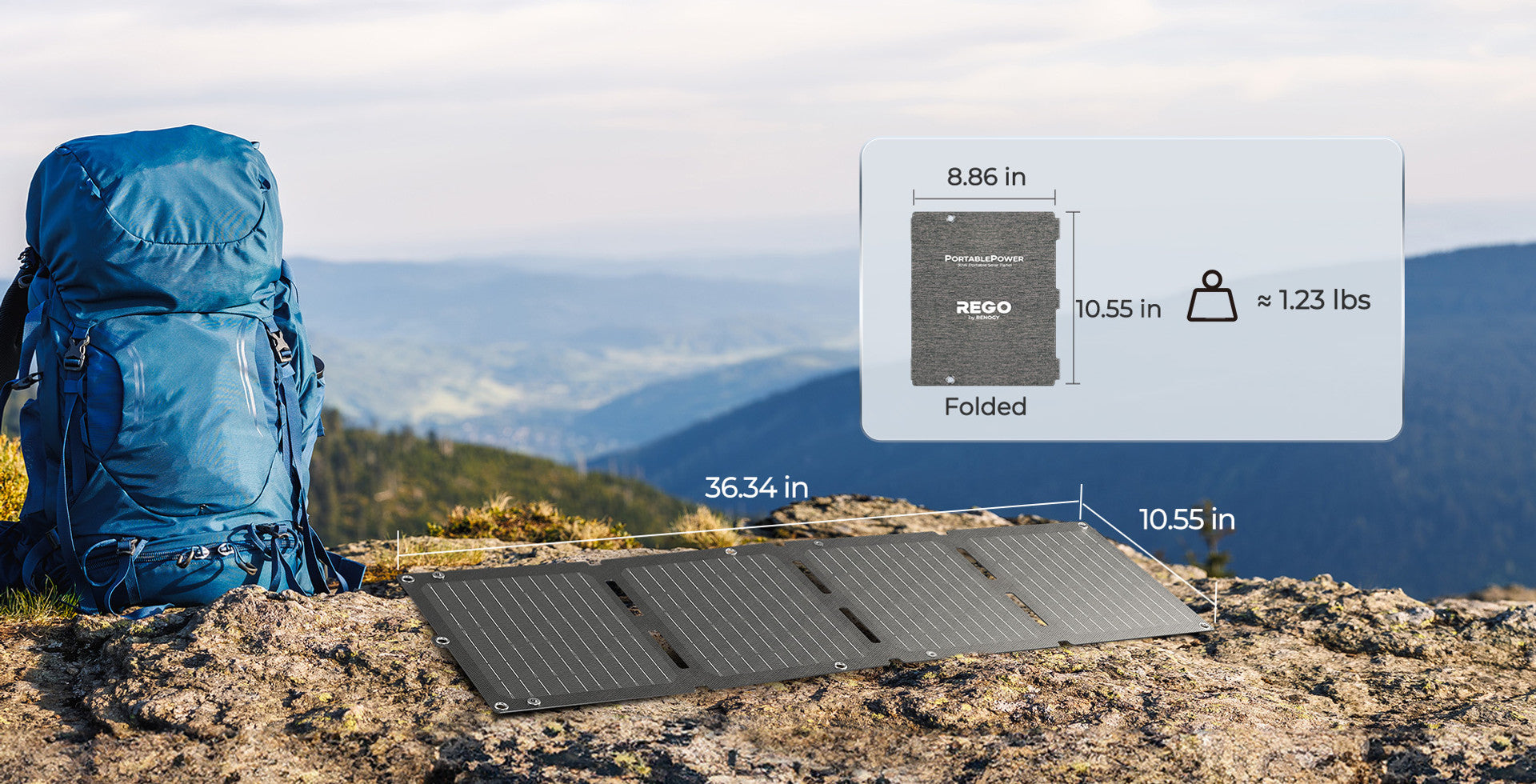 Renogy E.Flex 30W folded and unfolded size comparison