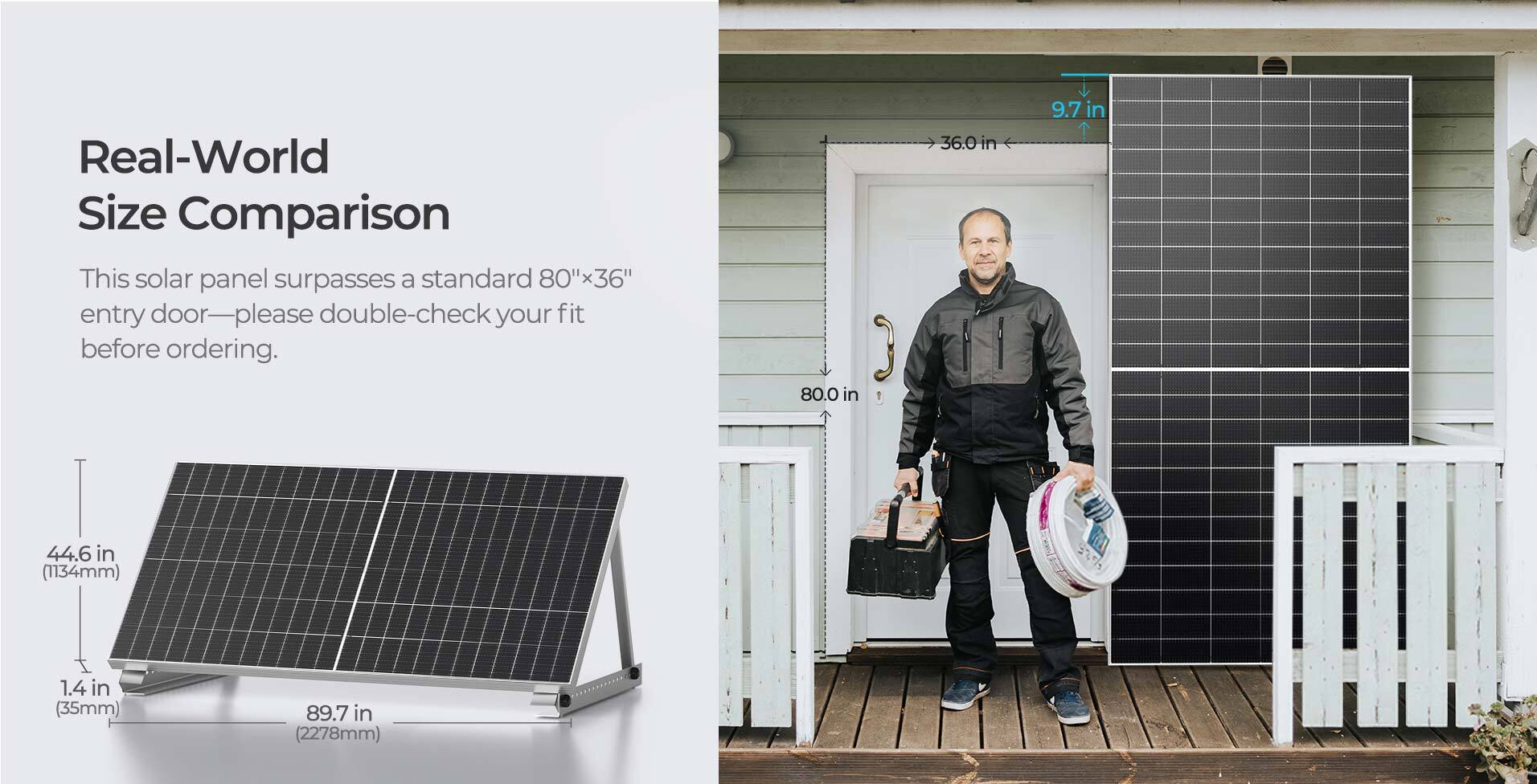 Renogy 590W solar panel real-world size comparison