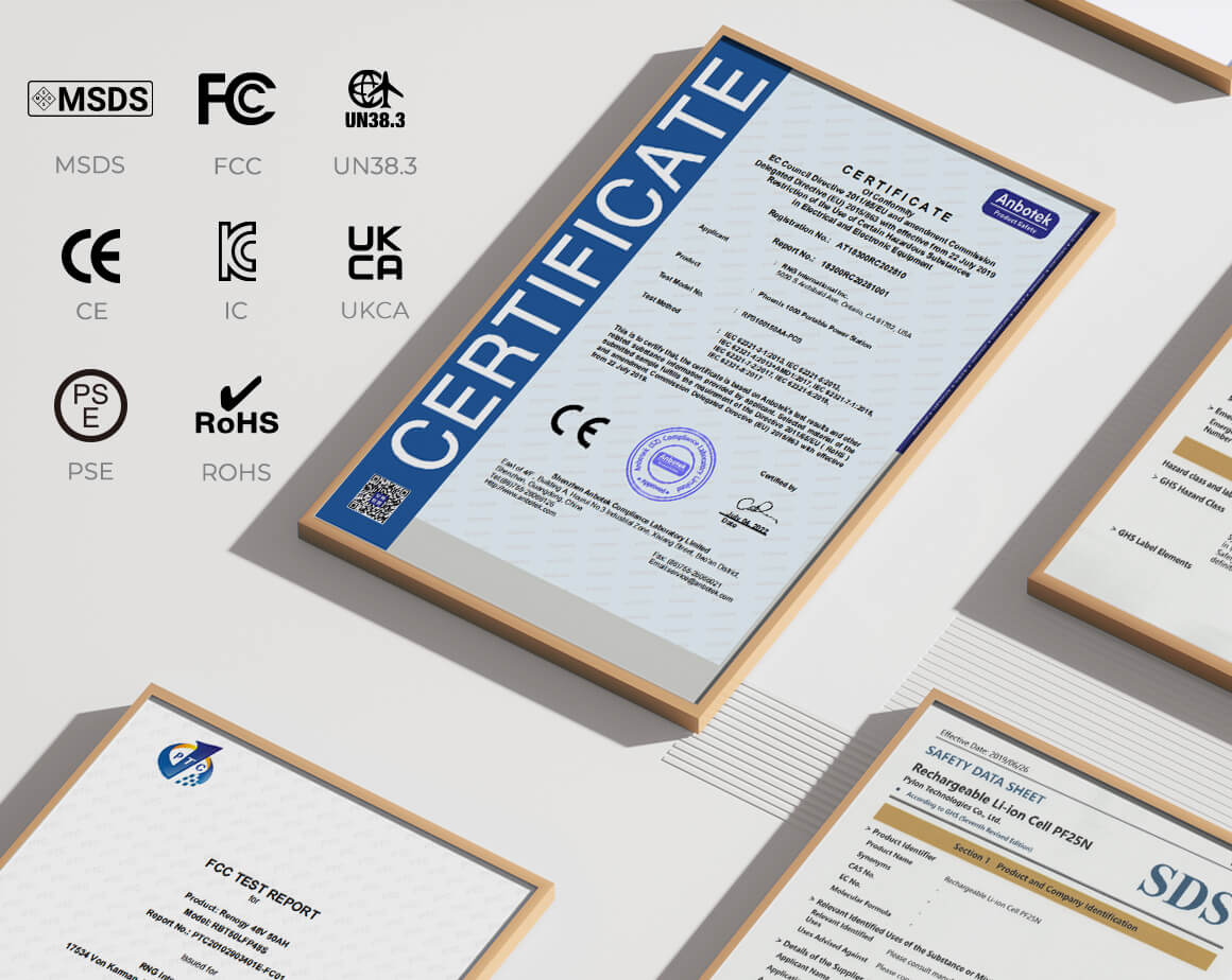 Renogy 48V lithium battery certification documentation