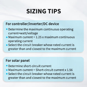 Renogy miniature DC circuit breaker sizing guidance