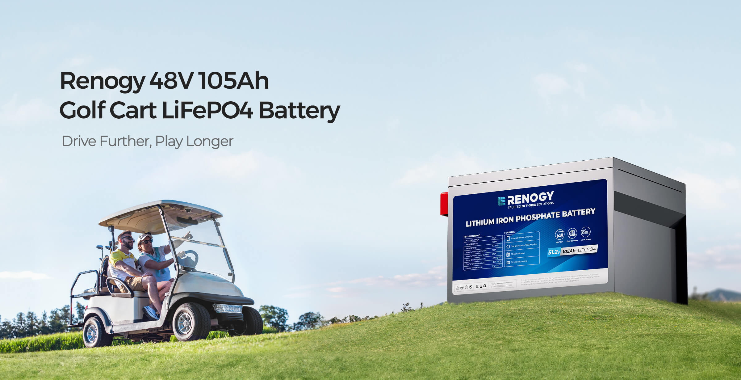 Renogy 48V 105Ah lithium golf cart battery overview