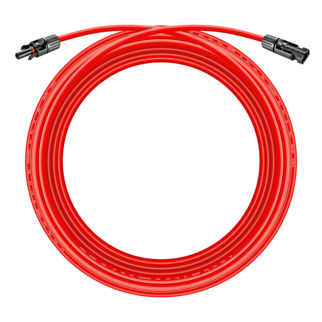 Rich Solar 10 Gauge Solar Panel Extension Cable with Male and Female Solar Connector Ends and Parallel Connectors | Pair of 10AWG Red and Black Extension Wire and Parallel Connectors | Choose Cable Length: 30ft, 50ft