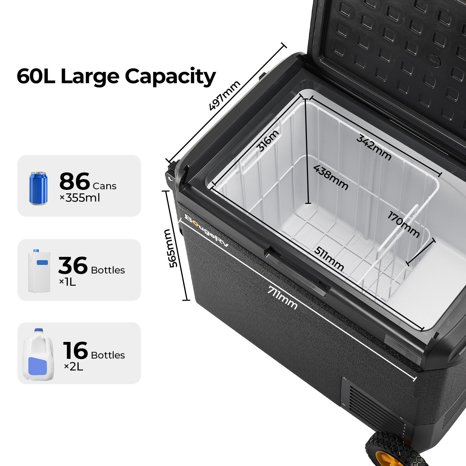 BougeRV CRS 63QT 12 Volt Portable Car Fridge
