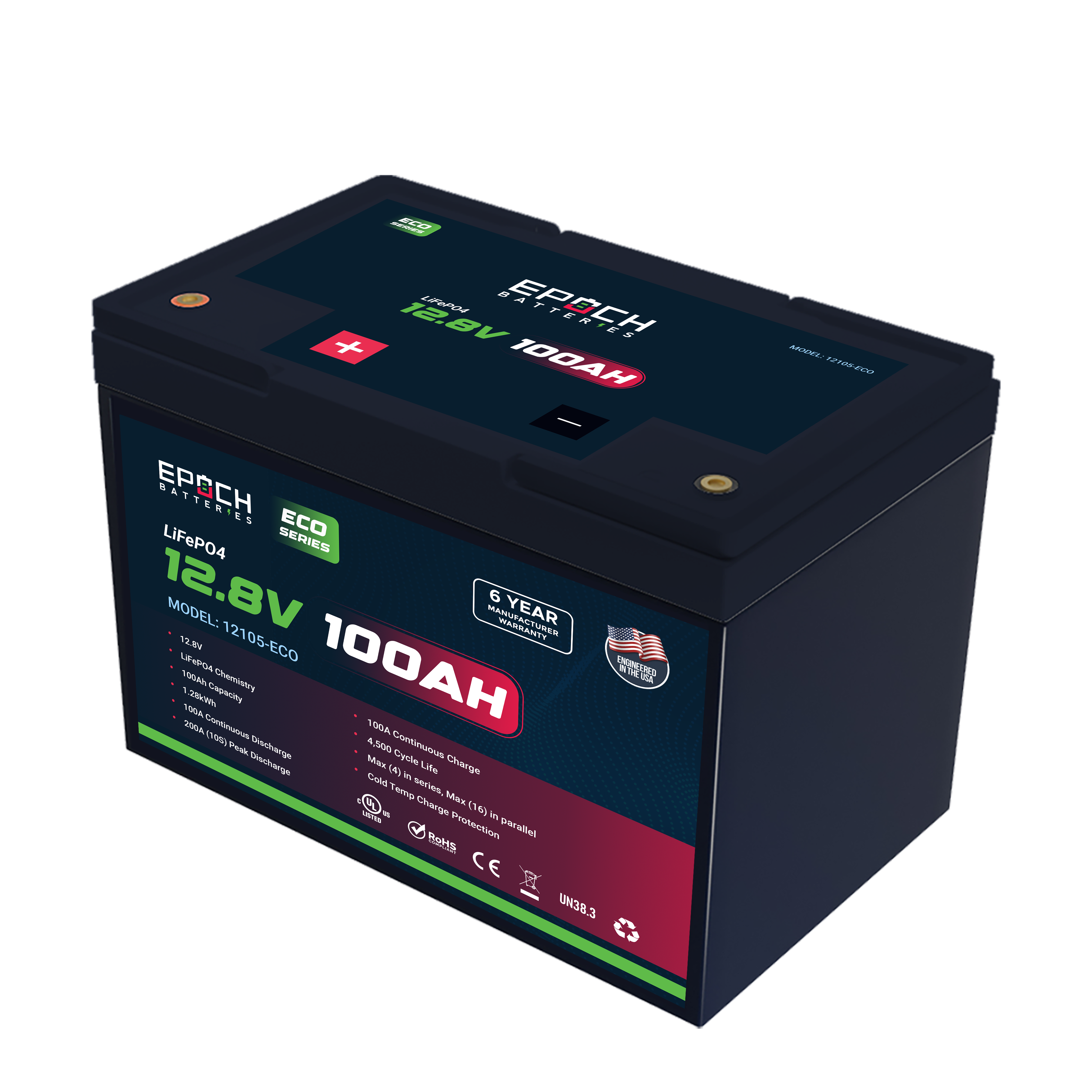 12V 100Ah (1.28kWh) - Eco Series LiFePO4 Battery