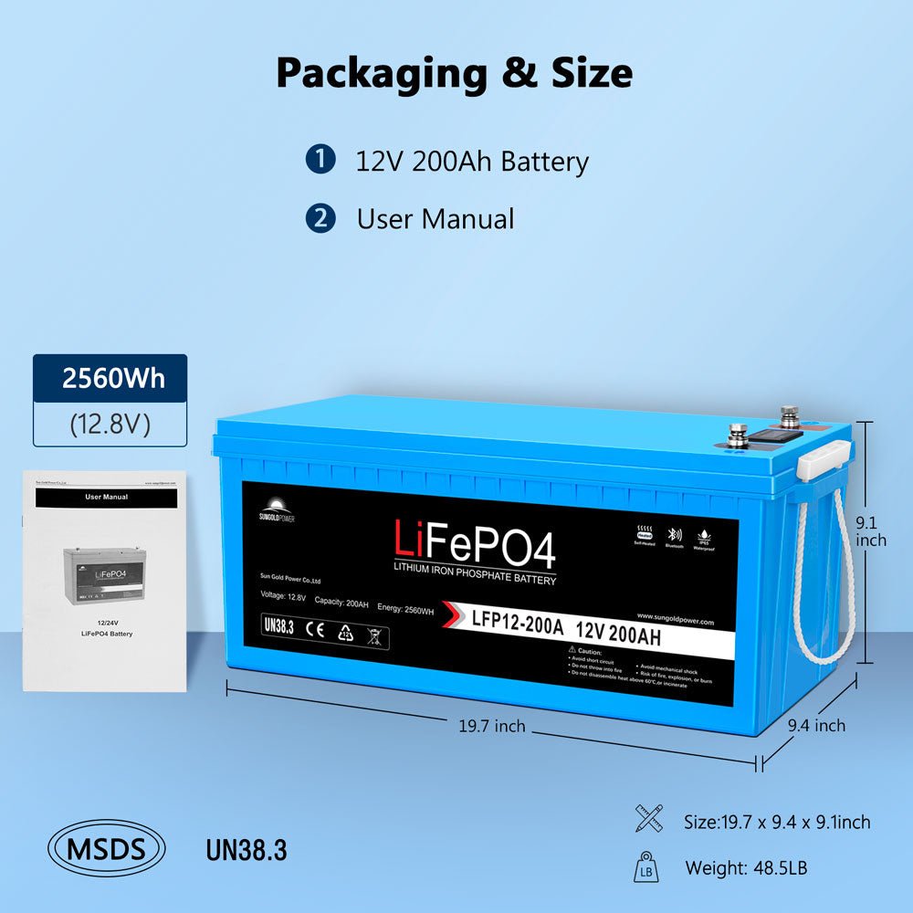 12V 200Ah LiFePo4 Deep Cycle Lithium Battery/ Bluetooth / Self- Heating / IP65
