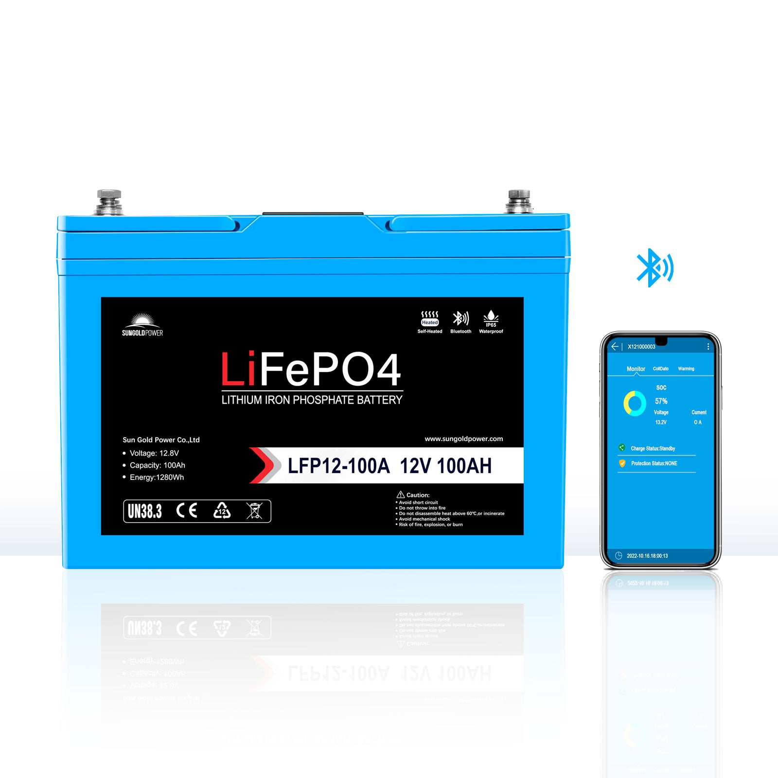 12V 200Ah LiFePo4 Deep Cycle Lithium Battery/ Bluetooth / Self- Heating / IP65