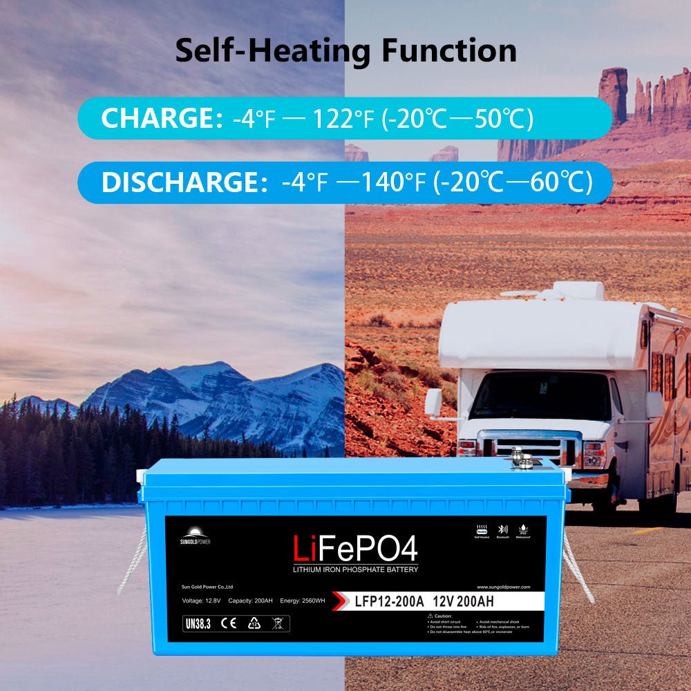 12V 200Ah LiFePo4 Deep Cycle Lithium Battery/ Bluetooth / Self- Heating / IP65