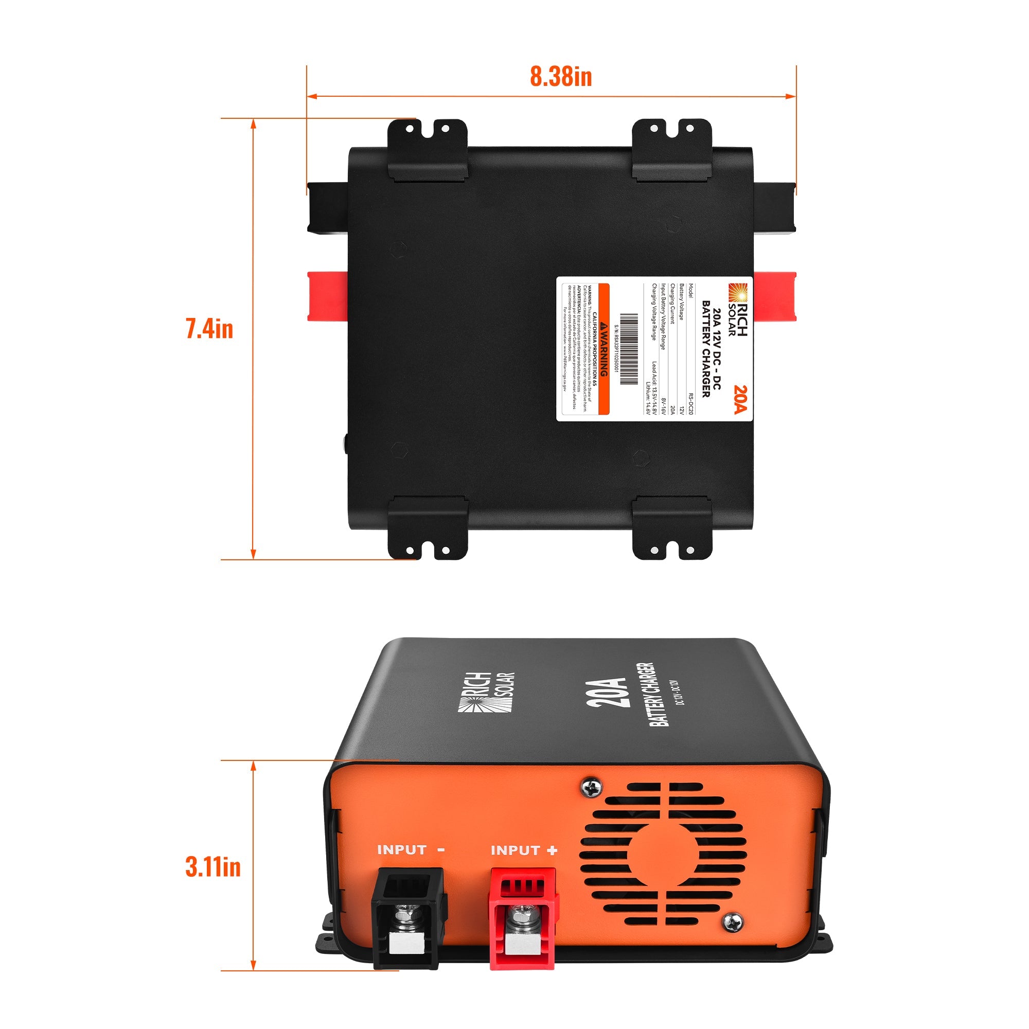 Rich Solar 12V 20A 40A 60A DC to DC Battery Charger for RV, Van, Boat, Off-Grid | Lithium & Lead-ACid Batteries