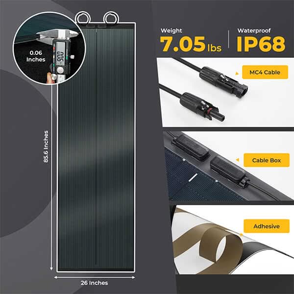 BougeRV 200W 12V CIGS Flexible Solar System Kit(Adhesive)