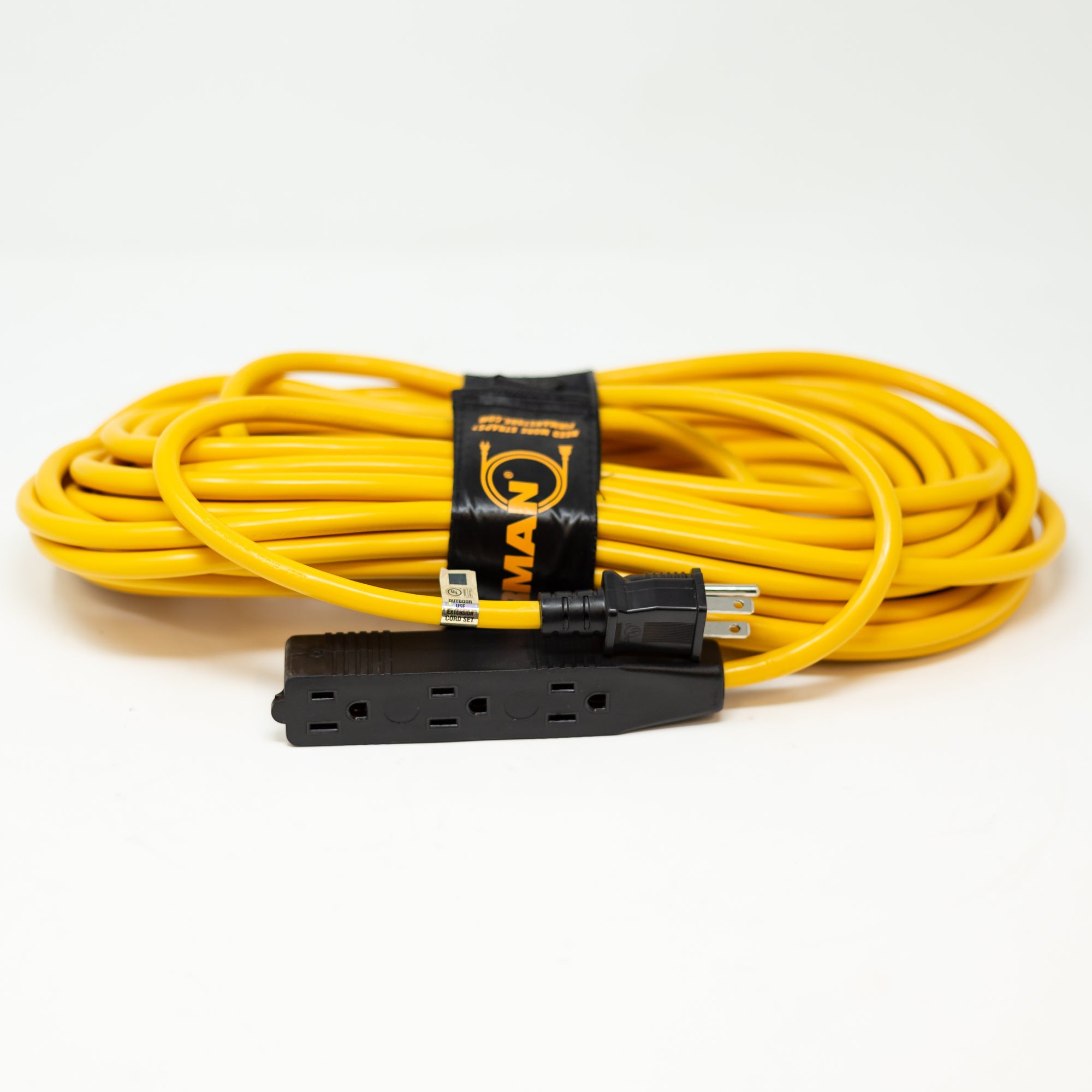 50ft Medium Duty 5-15P to (3) 5-15R Generator Utility Power Cord With Storage Strap