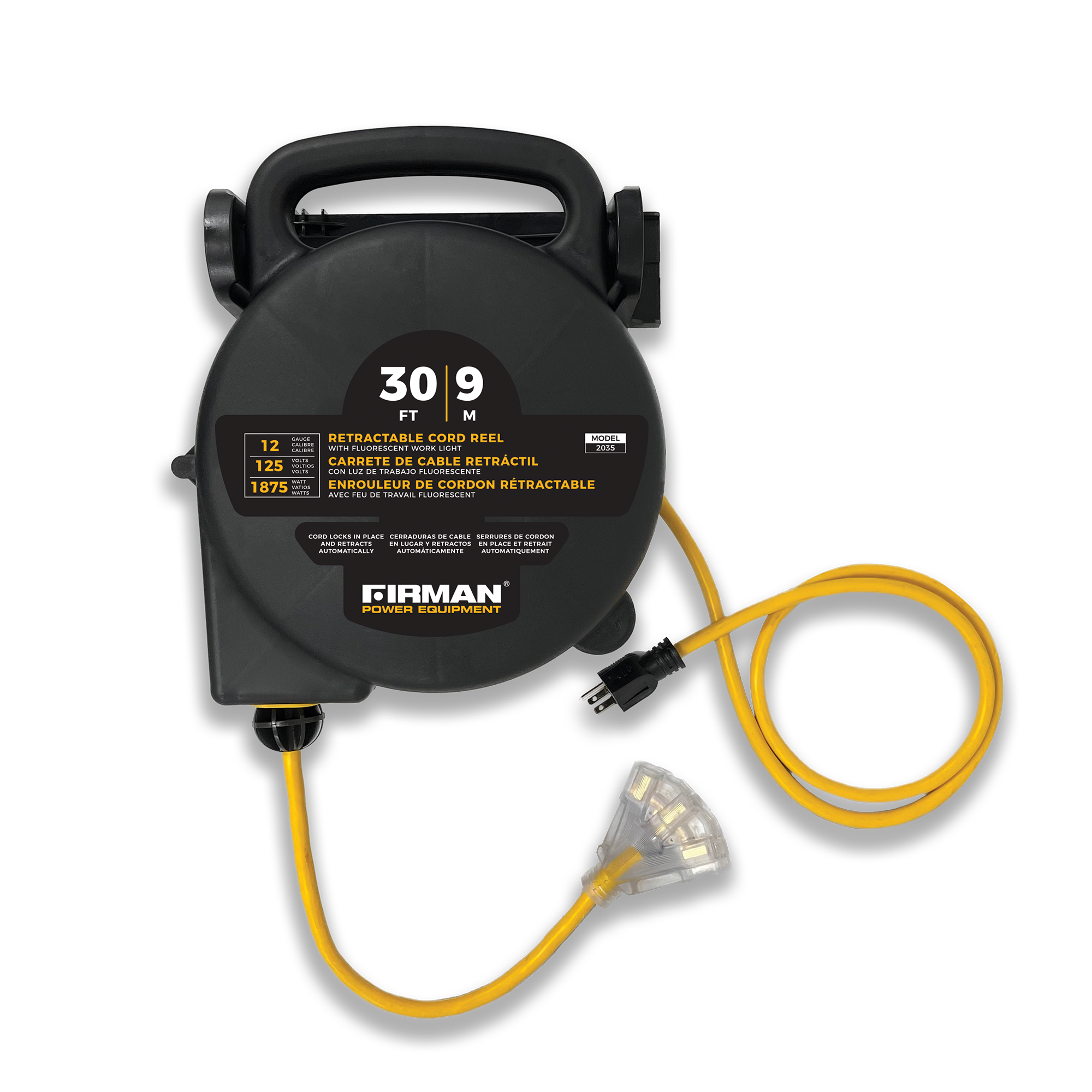30ft Retractable Extension Cord Reel 5-15P to 4x5-20R