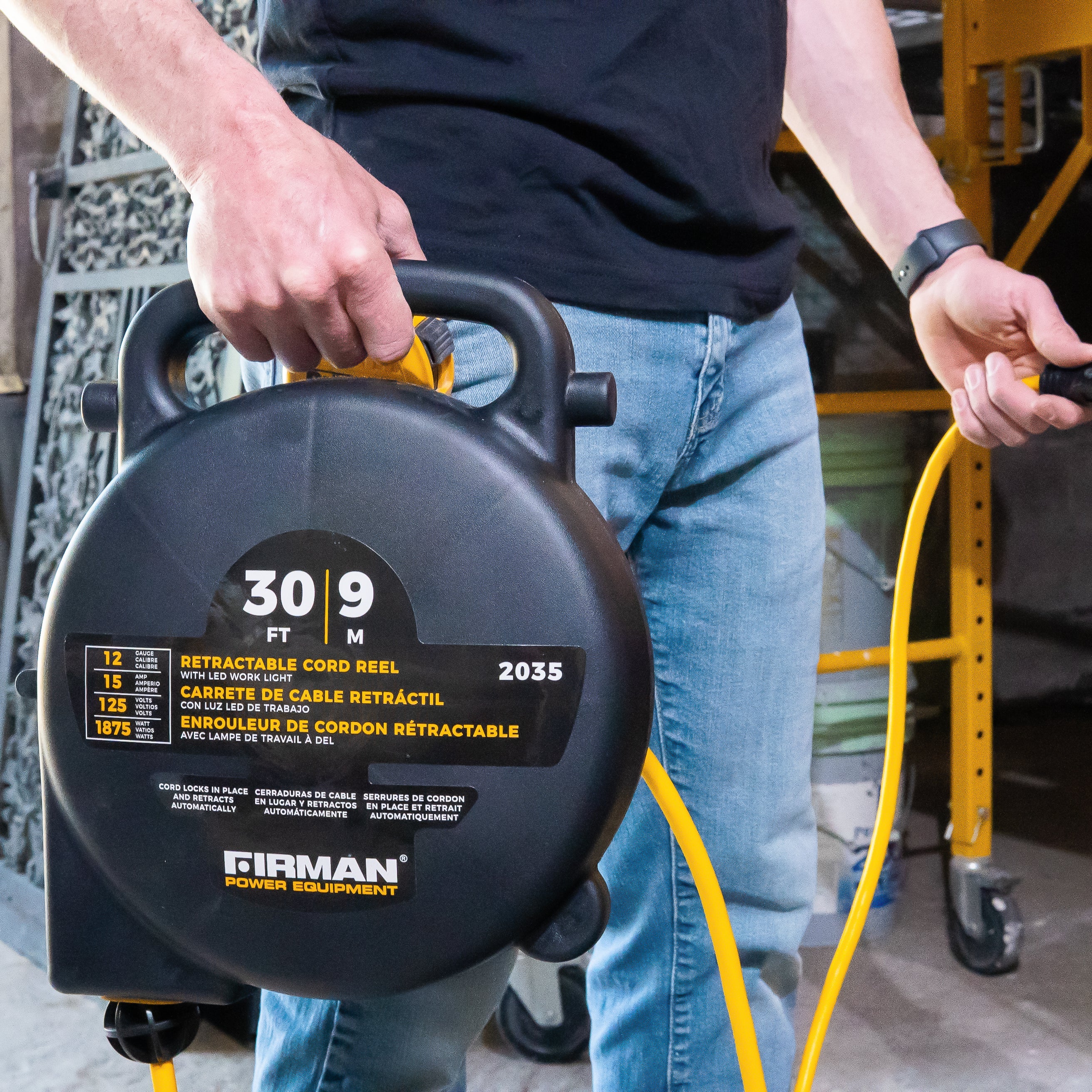 30ft Retractable Extension Cord Reel 5-15P to 4x5-20R
