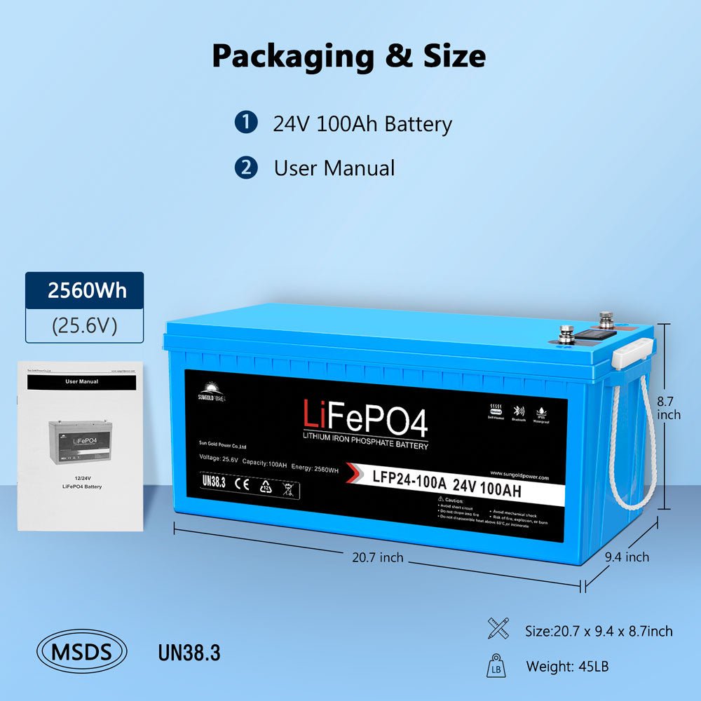 24V 100Ah LiFePo4 Deep Cycle Lithium Battery Bluetooth / Self- Heating / IP65