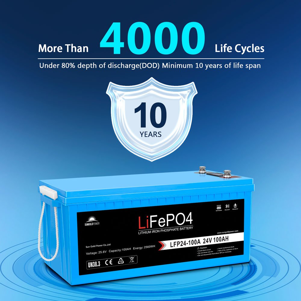 24V 100Ah LiFePo4 Deep Cycle Lithium Battery Bluetooth / Self- Heating / IP65