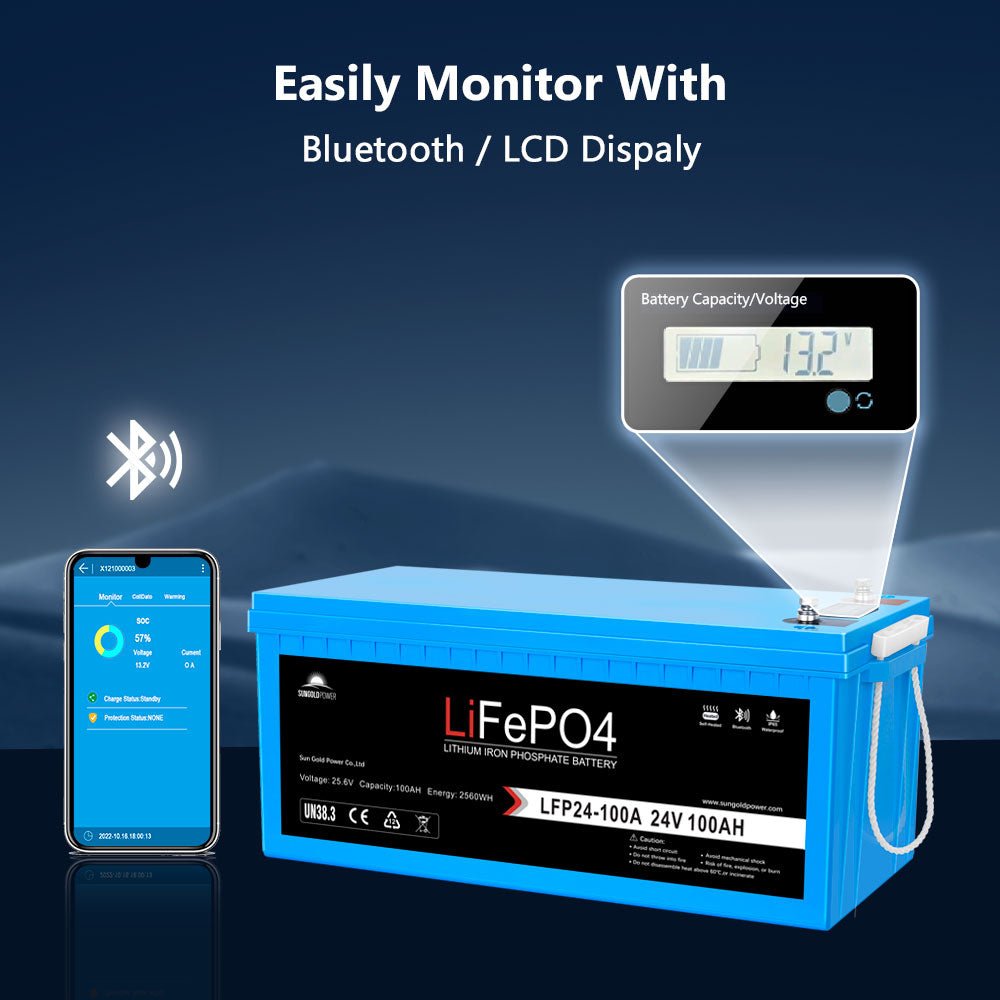 24V 100Ah LiFePo4 Deep Cycle Lithium Battery Bluetooth / Self- Heating / IP65