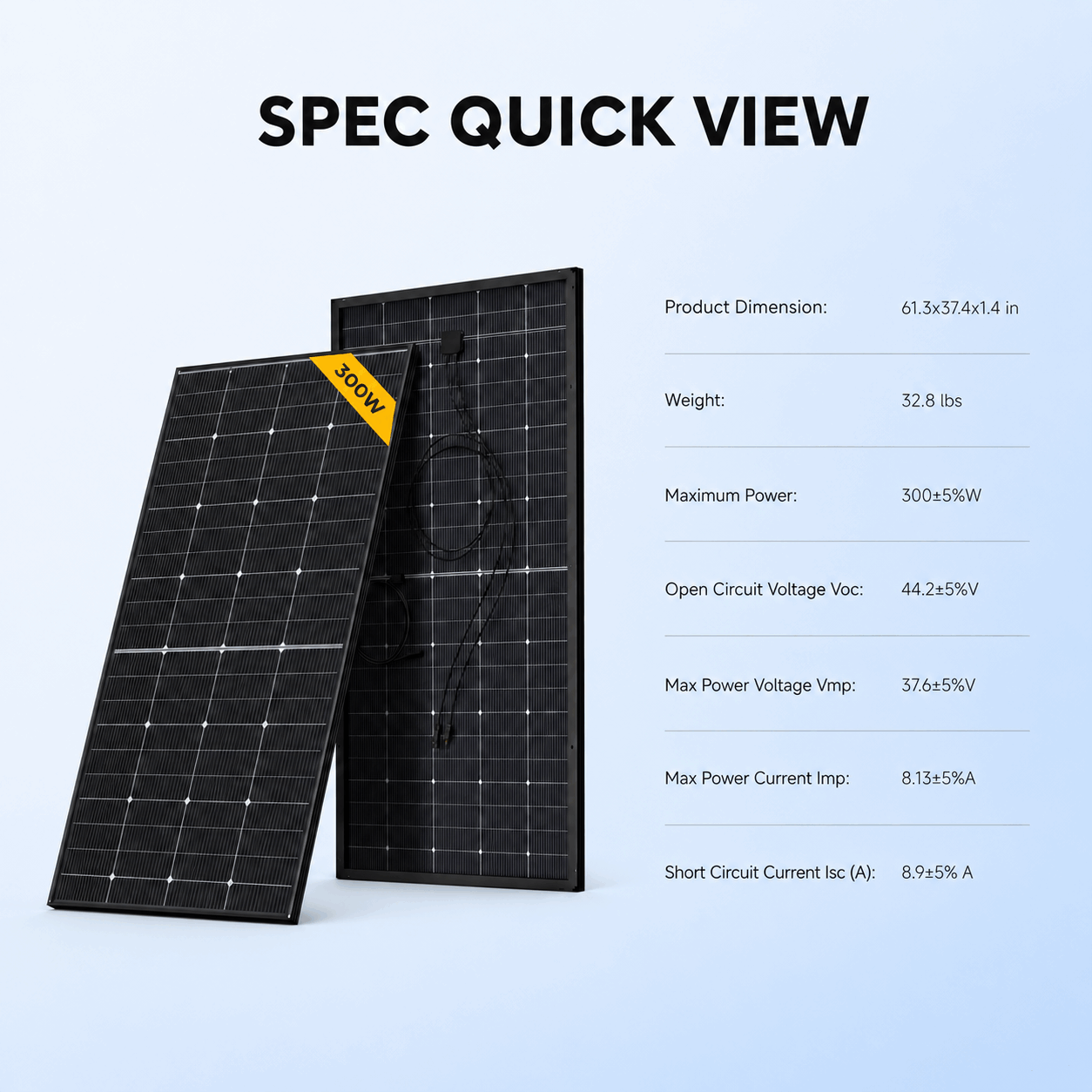 BougeRV 300 Watt N-Type Rigid Bifacial 16BB Mono Solar Panel