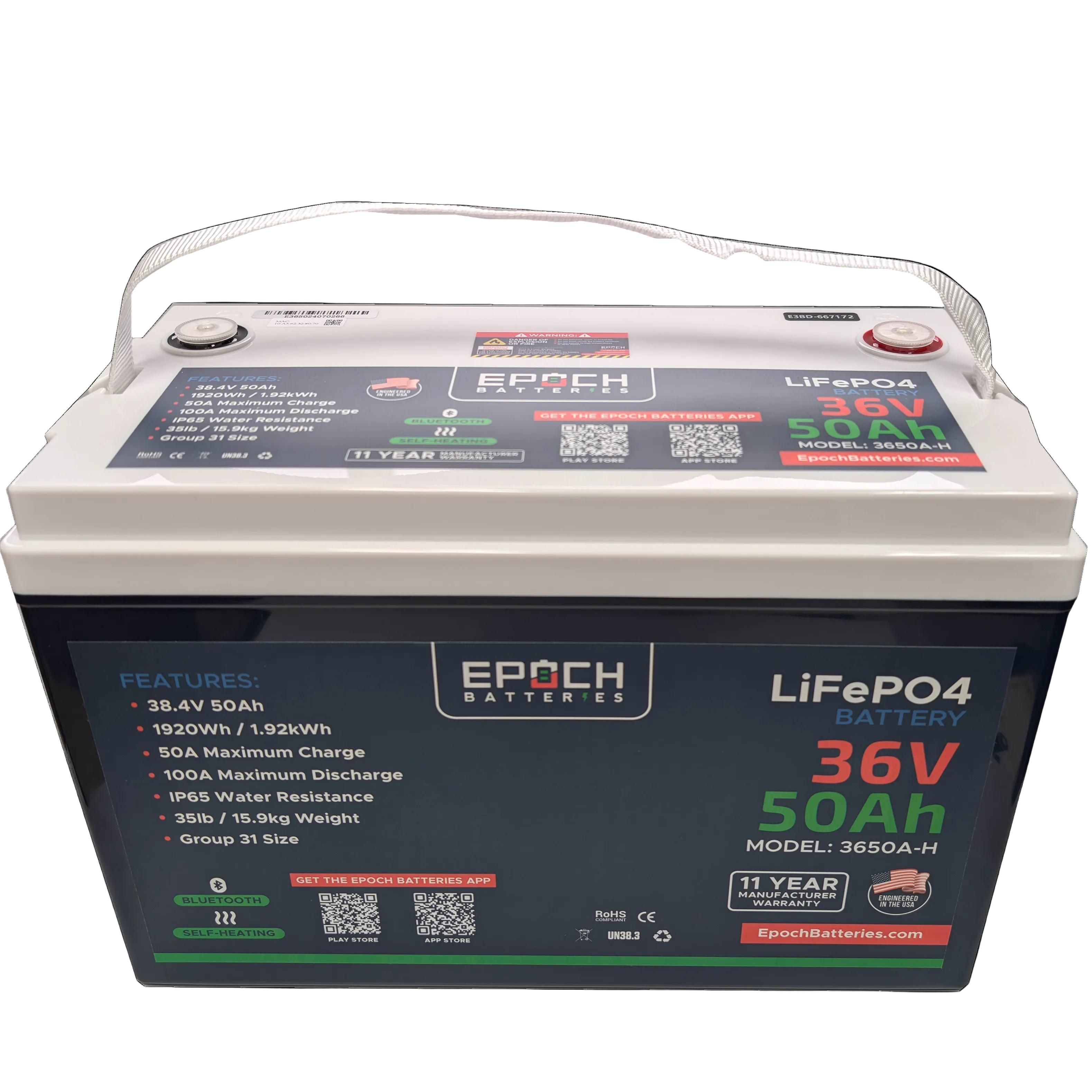 36V 50Ah (1.92kWh) Essential Series - Bluetooth & Heated LiFePO4 Battery