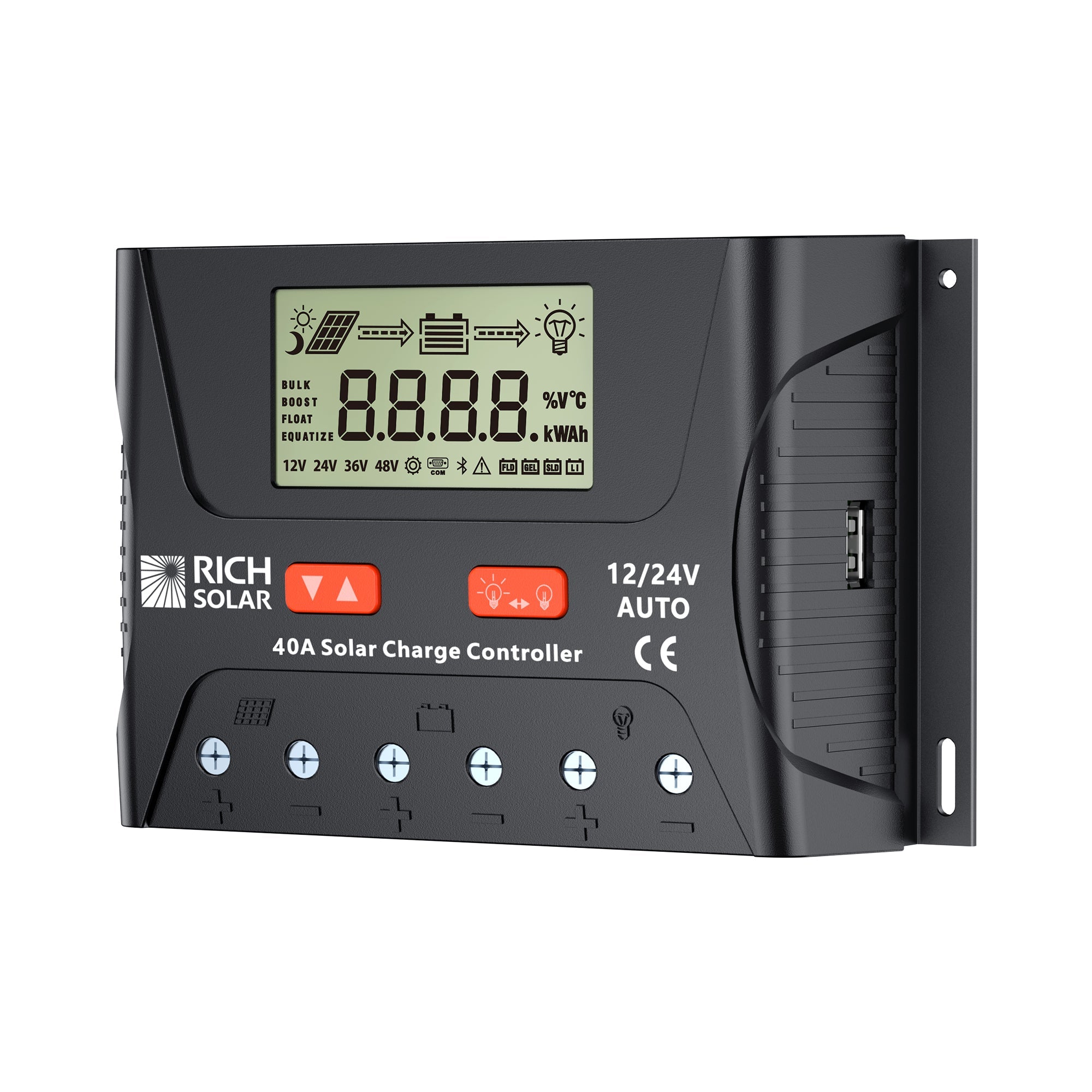 Rich Solar BRAVO LEGEND 40 | 40 Amp PWM Solar Charge Controller | 12V/24V Auto, 3-Stage Charging for RVs, Boats, Off-Grid Systems