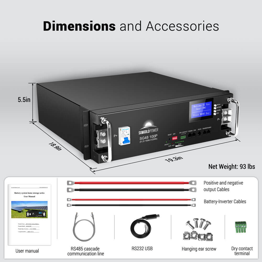 51.2V 100AH SERVER RACK LIFEPO4 LITHIUM BATTERY SG48100P