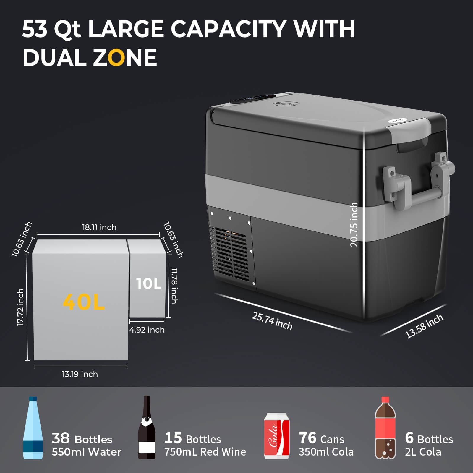 12V 53 Quart (50L) Portable Fridge & 53 Quart Insulated Protective Cover