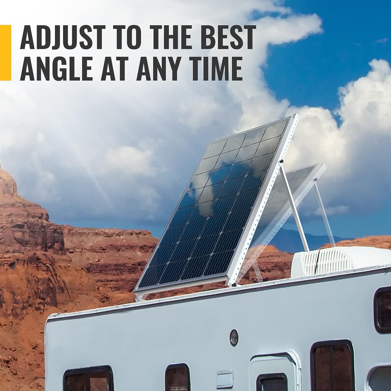 BougeRV 58in Adjustable Solar Panel Tilt Mount Brackets with Foldable Tilt Legs