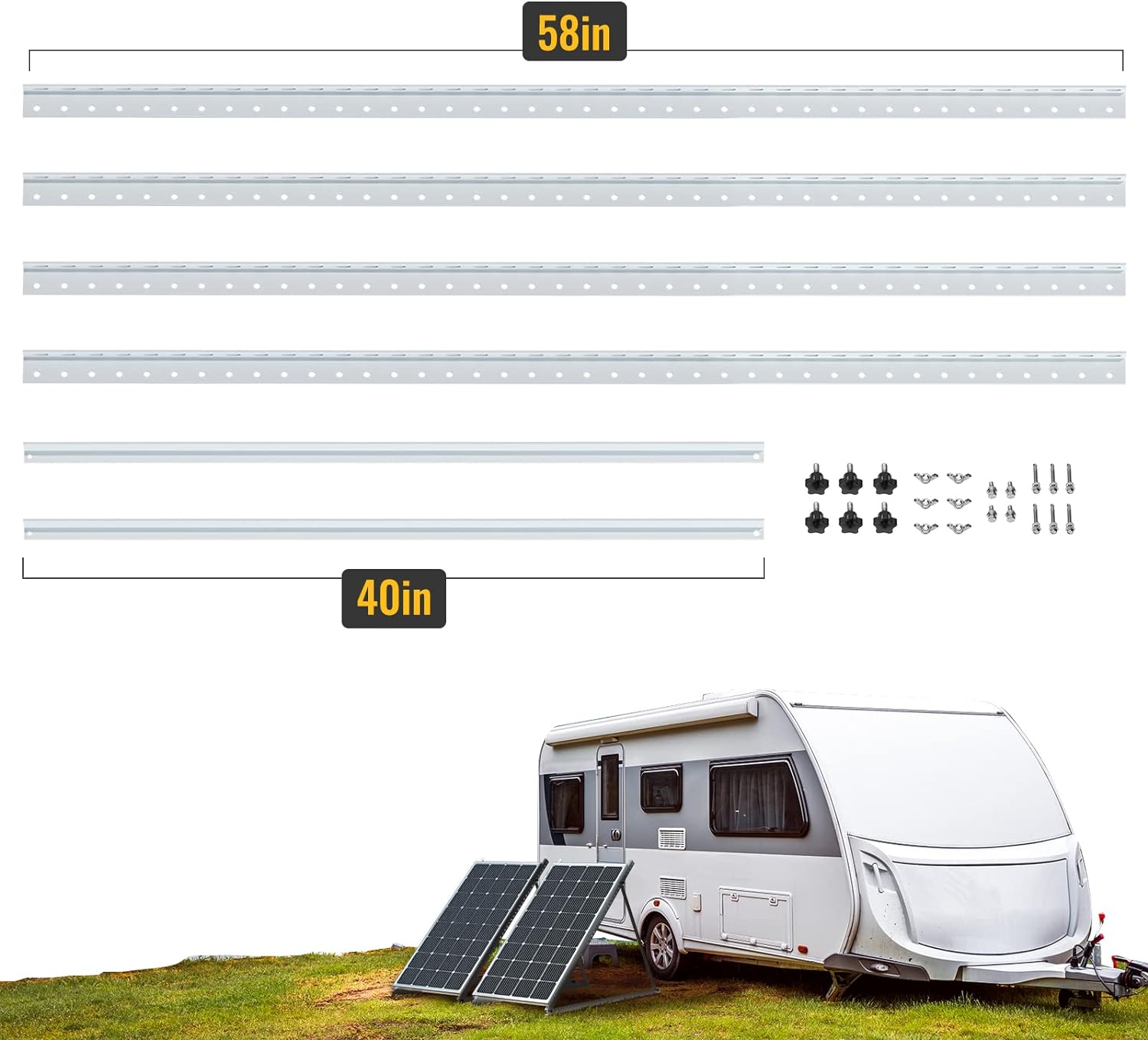BougeRV 58in Adjustable Solar Panel Tilt Mount Brackets with Foldable Tilt Legs