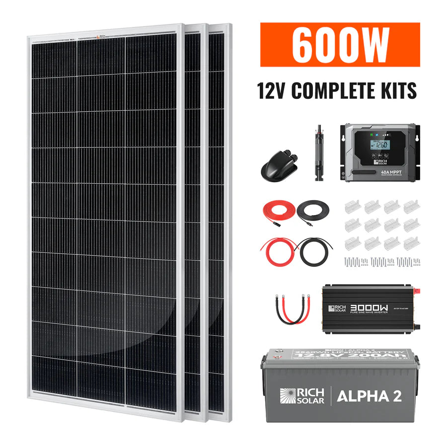 Rich Solar 600 Watt Solar Kit | Solar Panel & Charge Controller Kit for RVs, Vans & Off-Grid Applications | Expandable Solar Charging