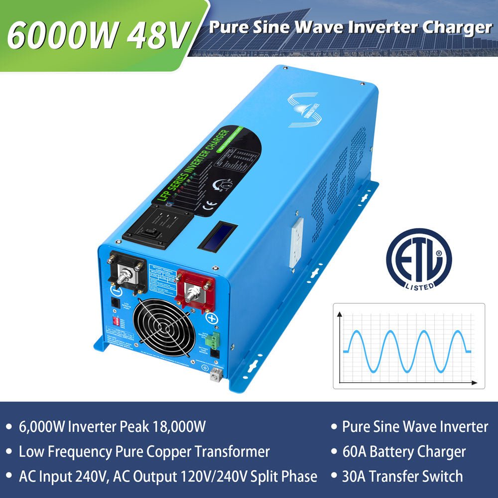 Low Frequency Inverter 6000W-DC48V (split phase) AC input 240V AC output 120V and 240V