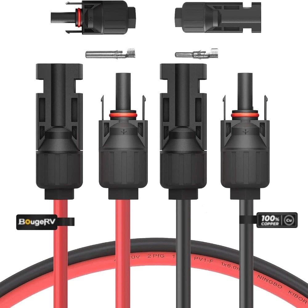 BougeRV 12AWG Solar Extension Cable with Extra Free Connectors(xx FT Red+xx FT Black)