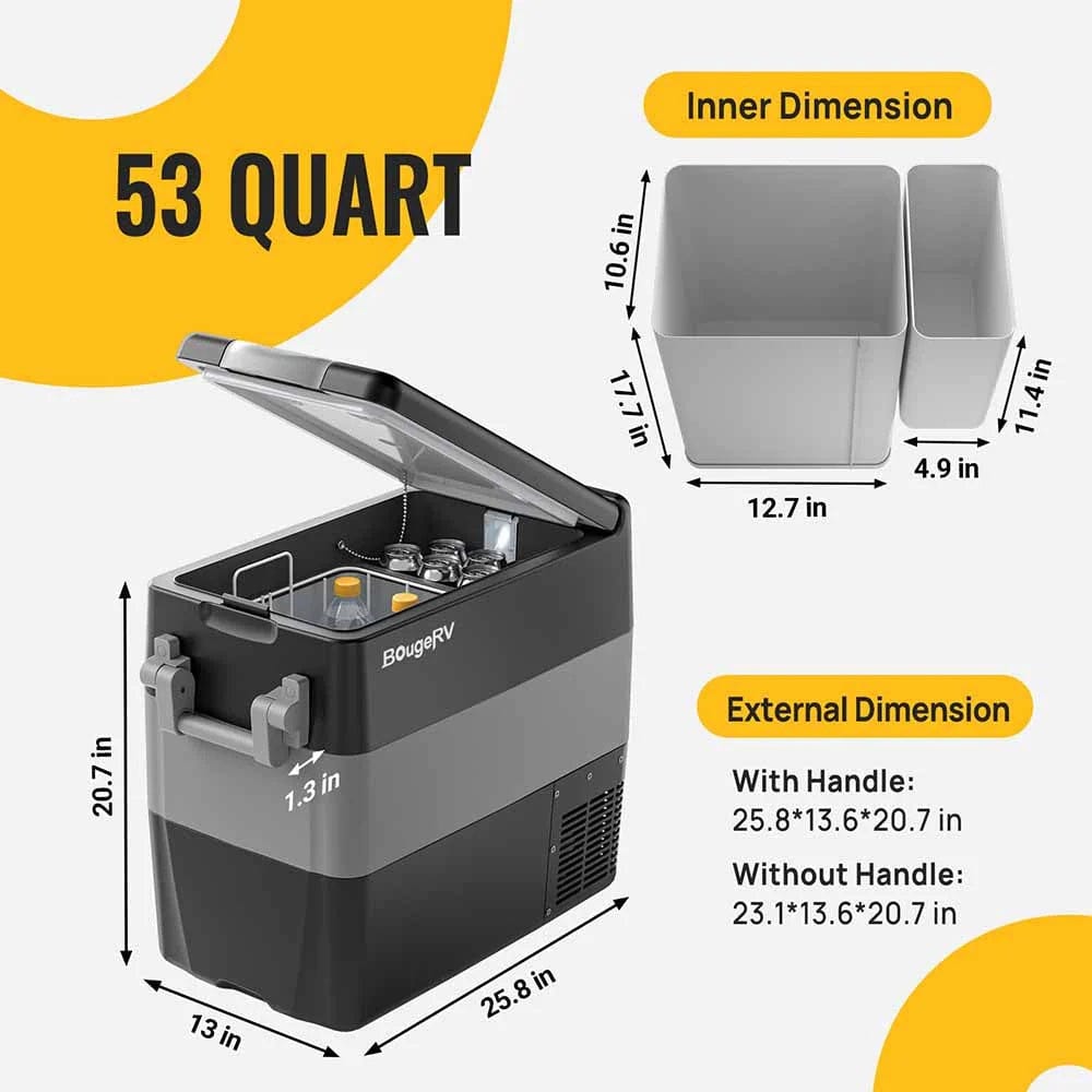 BougeRV 12V 53 Quart (50L) Portable Fridge Car Freezer