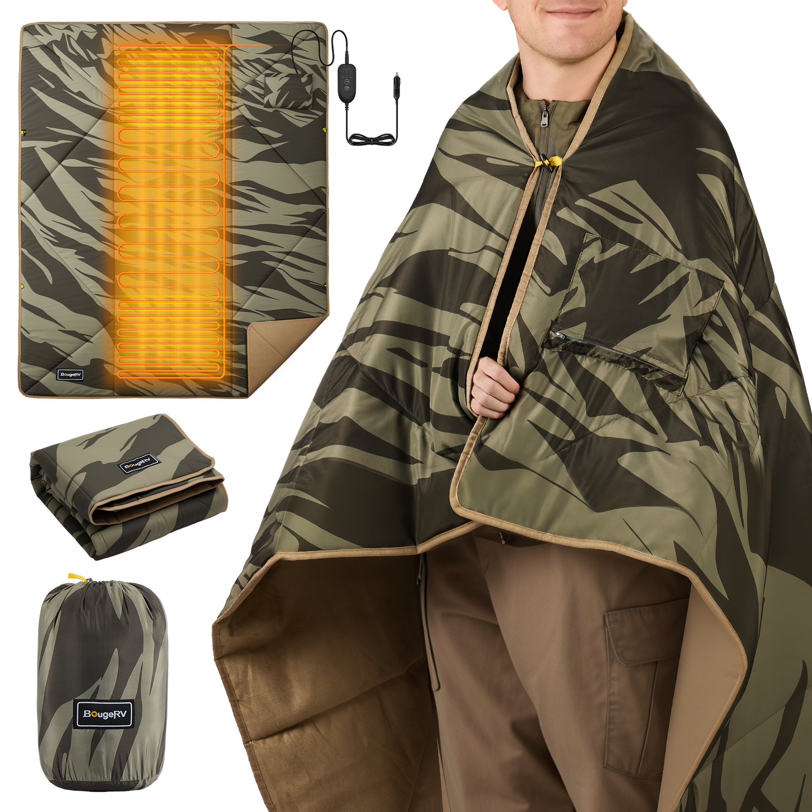 BougeRV 12V Portable Heated Blanket (Green)