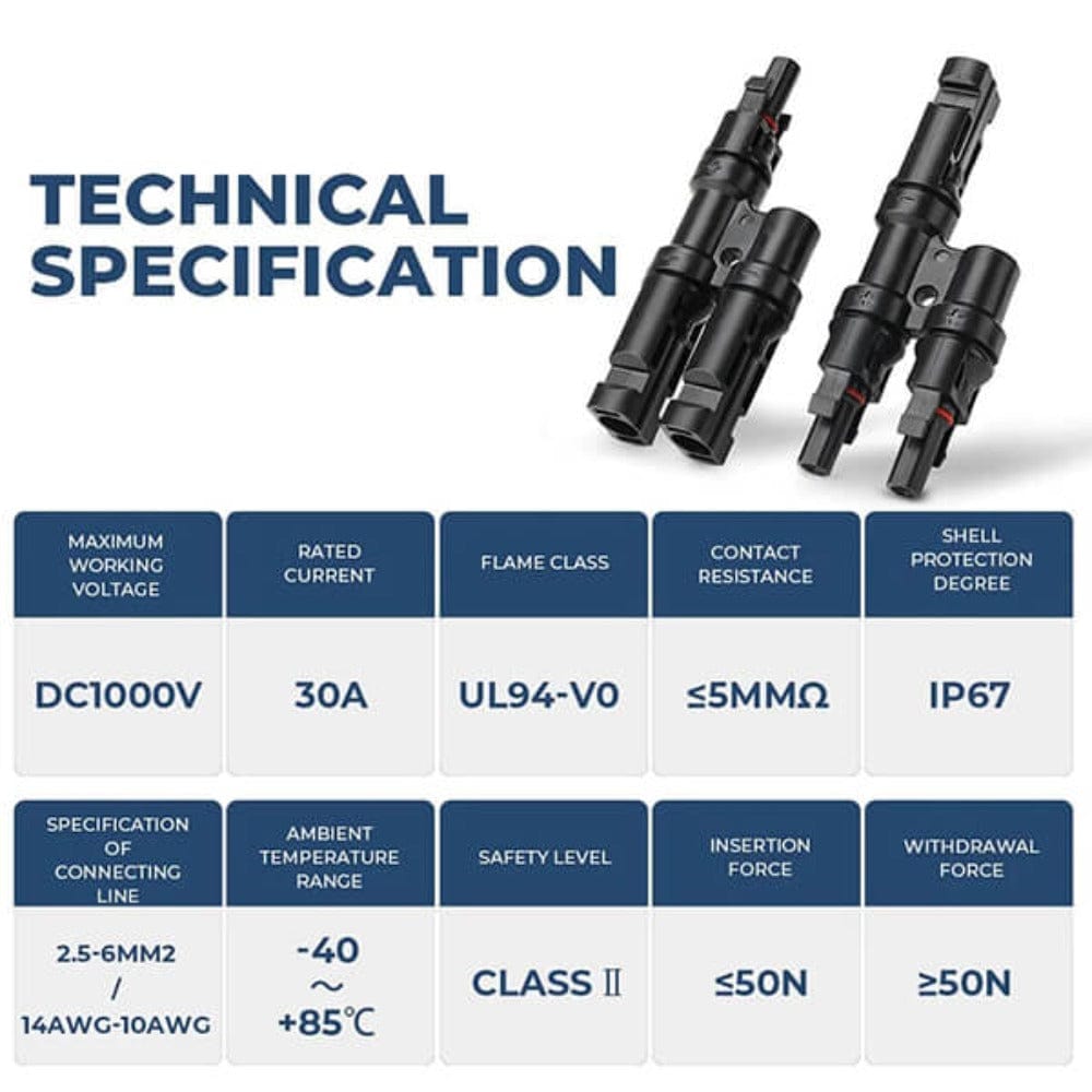 BougeRV Solar Branch Connectors Y Connector in Pair MMF+FFM Parallel Connection