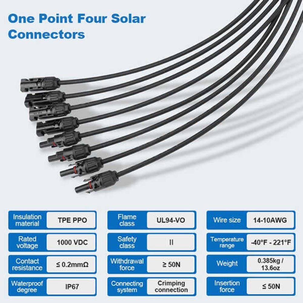 BougeRV Y Branch Parallel Connectors Extra Long 4 to 1 Solar Cable
