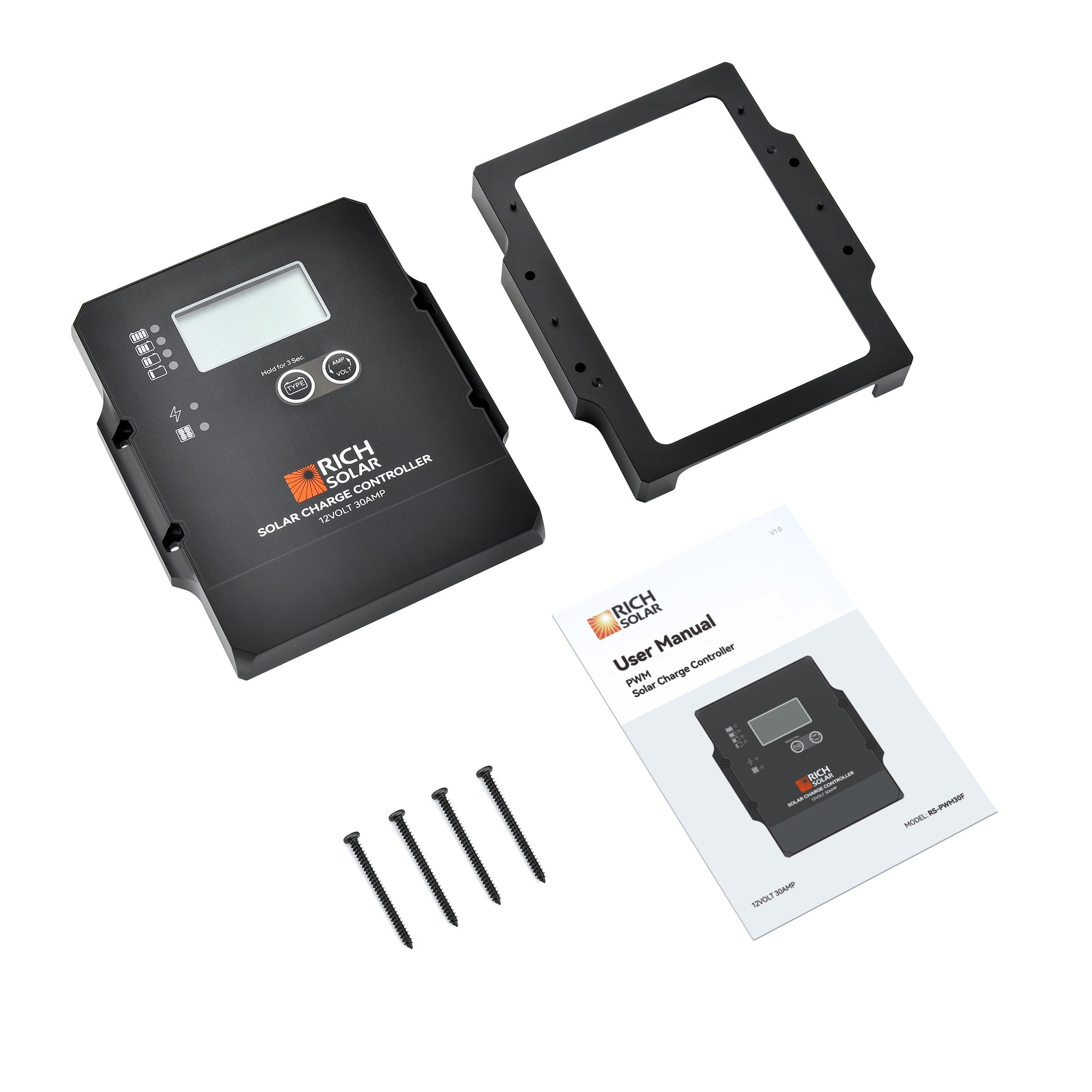 Rich Solar 30 Amp PWM Solar Charge Controller | 12V 30A PWM Controller for RVs, Trailers, Campers, Vans, Boats, Off-Grid | Top Rated
