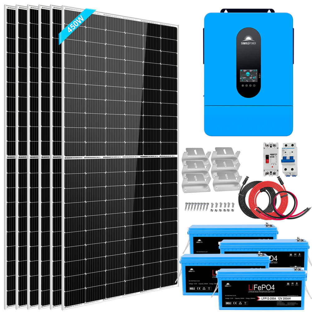 Complete off Grid Solar Kit 6500W 48V 120V/240V output 10.24KWH Lithium Battery 2700 Watt Solar Panel SGK-65PRO