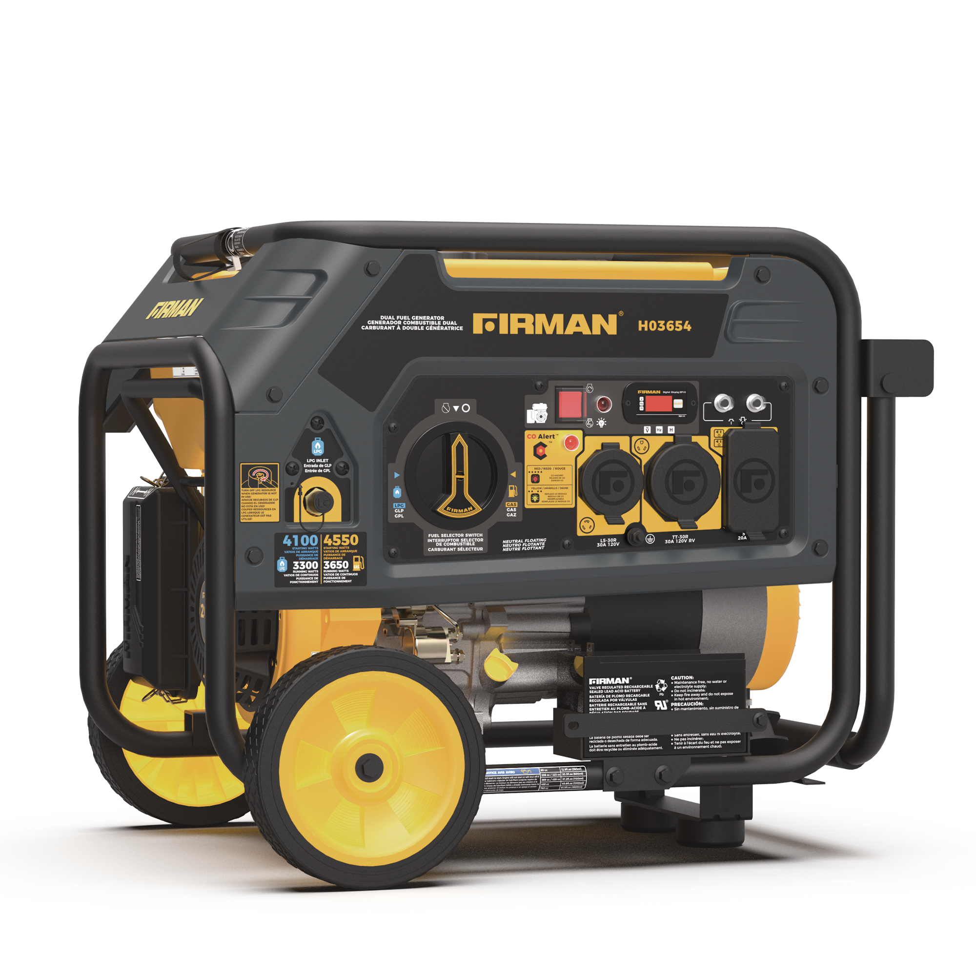 Dual Fuel 4550/3650W Portable Generator Electric Start with CO Alert