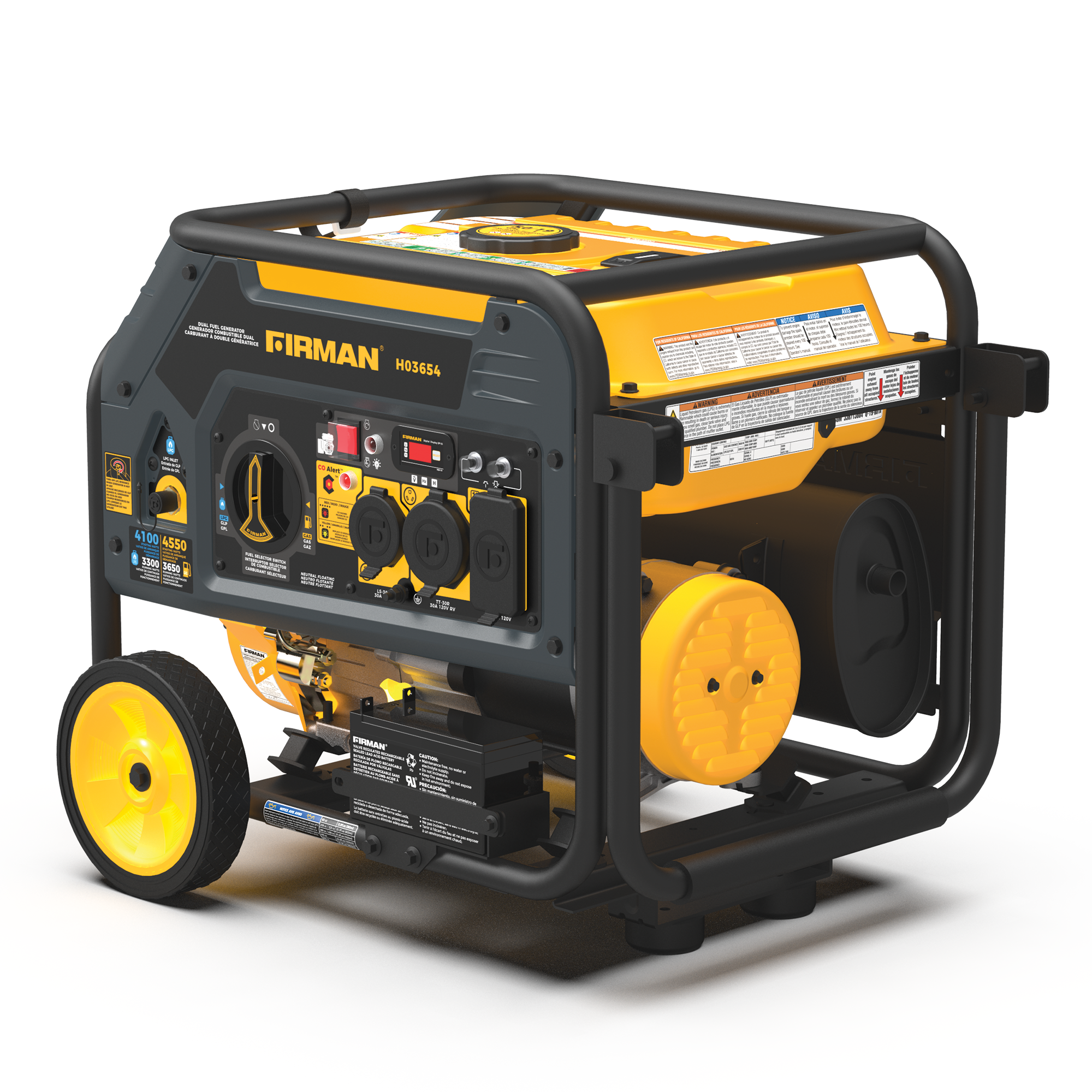 Dual Fuel 4550/3650W Portable Generator Electric Start with CO Alert