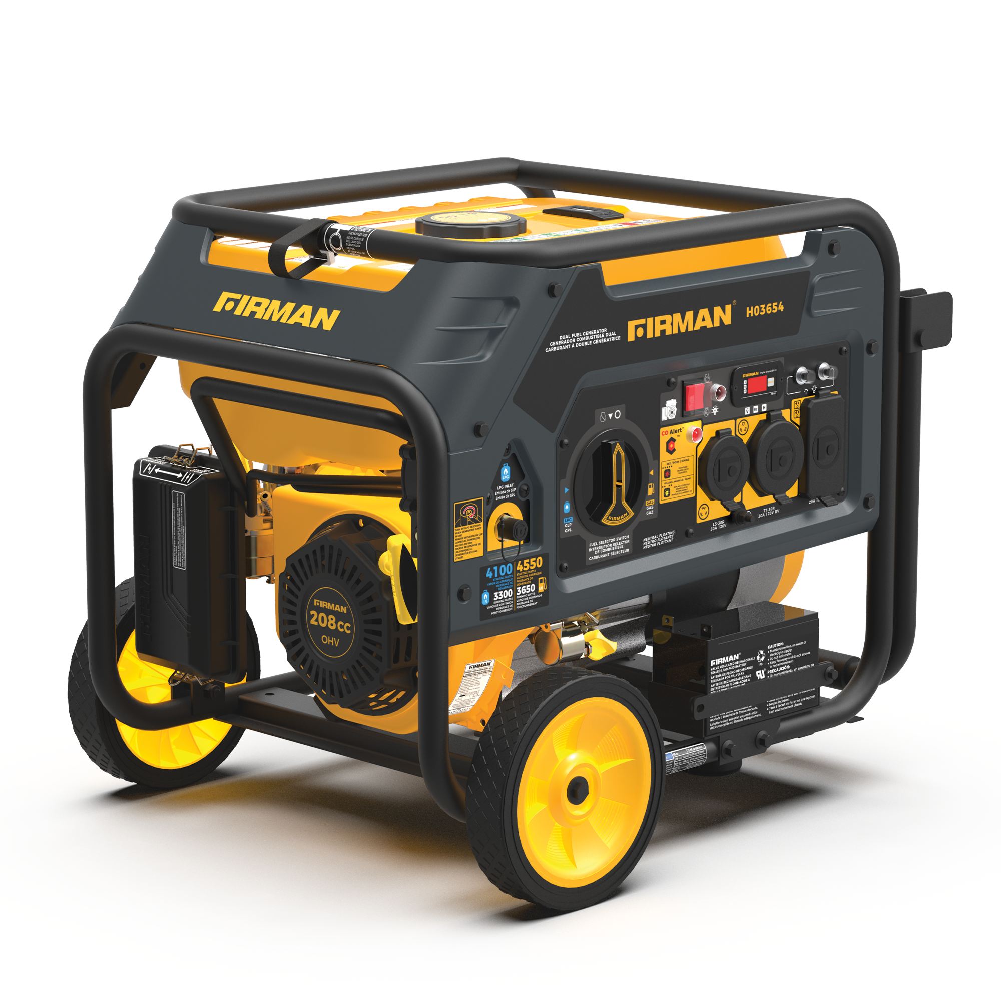 Dual Fuel 4550/3650W Portable Generator Electric Start with CO Alert
