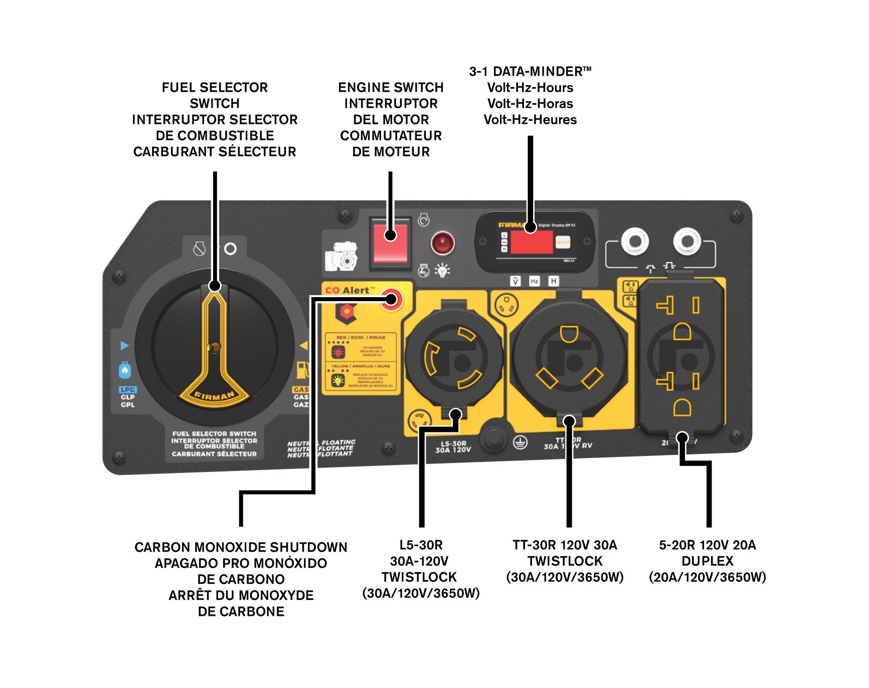 Dual Fuel 4550/3650W Portable Generator Electric Start with CO Alert
