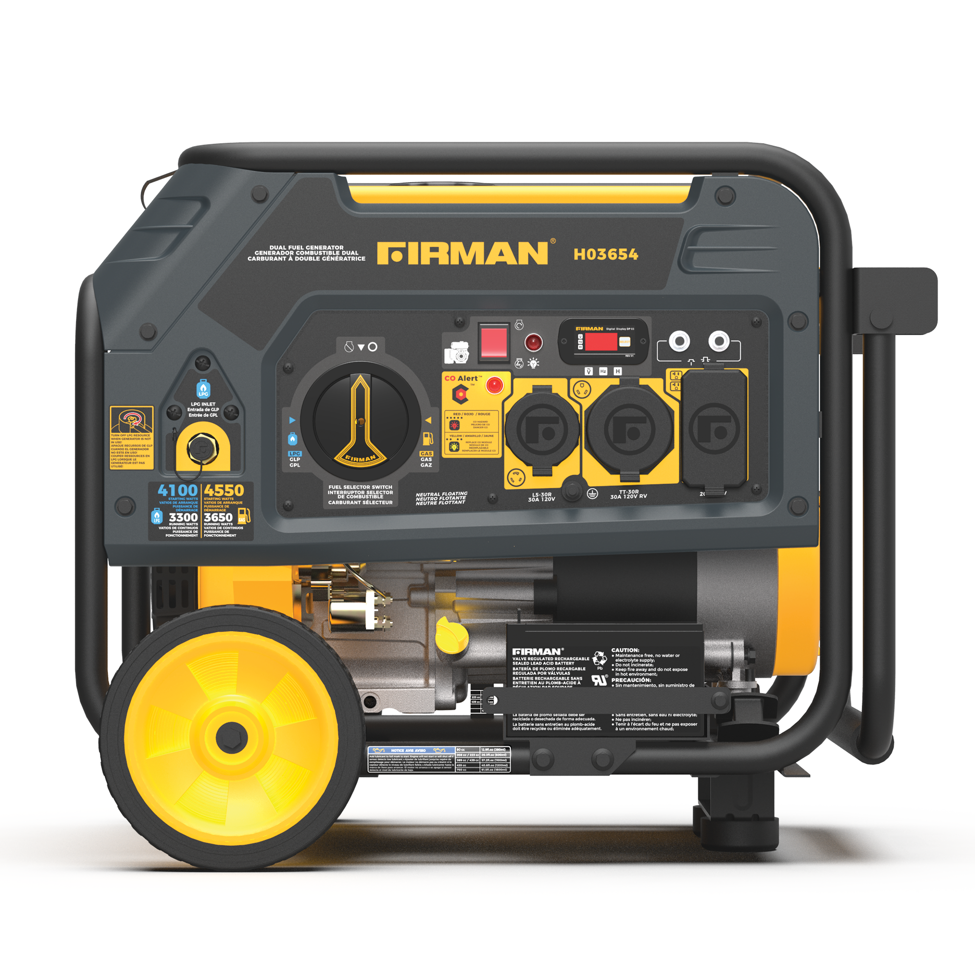 Dual Fuel 4550/3650W Portable Generator Electric Start with CO Alert