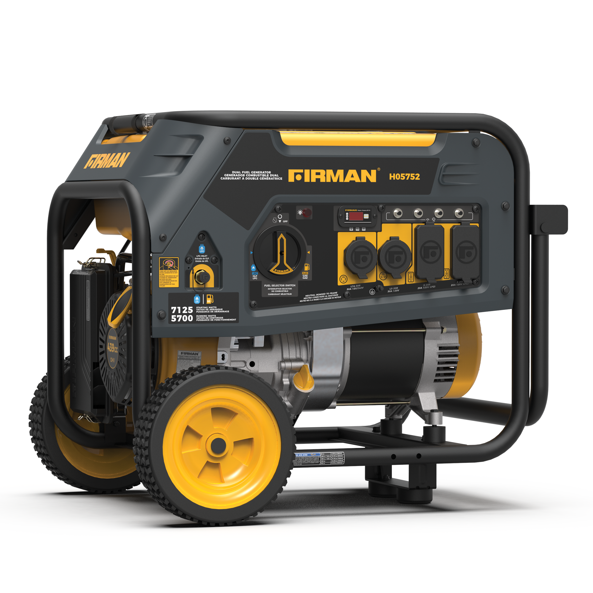 Dual Fuel 5700W Portable Generator Recoil Start 120/240V